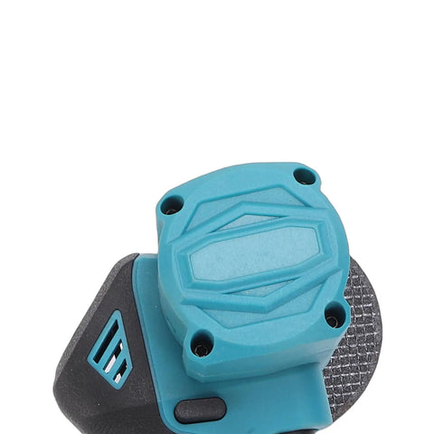 Close-up of Kickass Compact Cordless Circular Saw Pumping Out Lightning Fast Cuts with blue dust shield and textured grip.