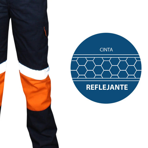 High Visibility Heavy Duty Coverall Tough As Nails Workwear With Reflective Trim showing orange and navy design and reflective tape.