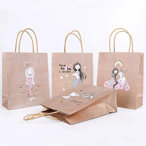 Bulk 500 Pack Heavy Duty Kraft Paper Bags 10x13 Inches With Handles 10x5x13 Inches Brown Gift Shopping Retail Bags Recycled Paper Bags For Parties And Gifts with whimsical designs.