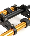 Close-up of 26 Inch Fat Bike Suspension Fork With 4.0 Inch Tire Clearance, 160mm Travel, Rebound Adjustable