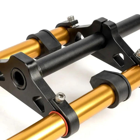 Close-up of 26 Inch Fat Bike Suspension Fork With 4.0 Inch Tire Clearance, 160mm Travel, Rebound Adjustable