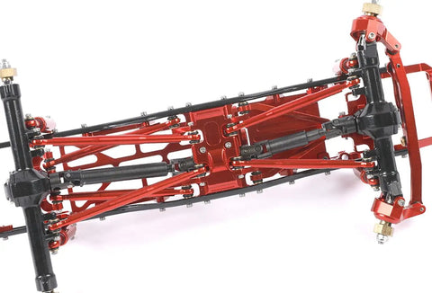 Axial SCX24 C10 1/24 RC Crawler Aluminum Alloy Suspension Rod Links Set Red Upgrade Parts CNC Machined For Lightweight Tough Rugged Performance And Durable Build For Serious Off Road Use, underside chassis view
