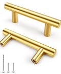 Brushed Gold Cabinet Handles Set Of Four For Kitchen Cabinets And Drawers Two And A Half Inch Center Hole Four Inch Overall Length