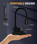 Hand holding Boss Level Ultra Bright 2000 Lumen Magnetic Gooseneck Work Light, Rechargeable 5000mAh, showing dimensions and weight