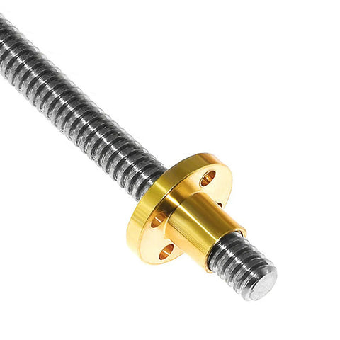 T8 Lead Screw 1000mm Stainless Steel with Copper Nut for 3D Printer and CNC Z Axis, 2mm Lead and 2mm Pitch, close-up view