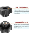 Harflington 4-pack star knob set; black plastic star-shaped knobs with M10 female thread