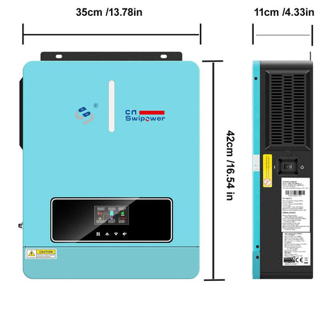 Heavy Duty 3600W Pure Sine Wave Solar Inverter With 120A MPPT Charge Controller dimensions and side view