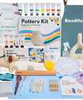 Beginner Pottery Kit With Air Dry Clay 4.4 Lbs And 2Kg Modeling Clay, tools, paints, apron, and figurines for sculpting at home.