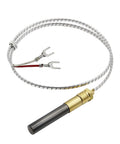 Ganivsor 24-inch thermopile sensor with braided stainless cable, two fork terminals, brass connector.