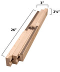 Wooden Table Extension Set With 26 Inch Equalizer Slides For Pedestal Tables, showcasing a 26 inch slide with precise measurements.