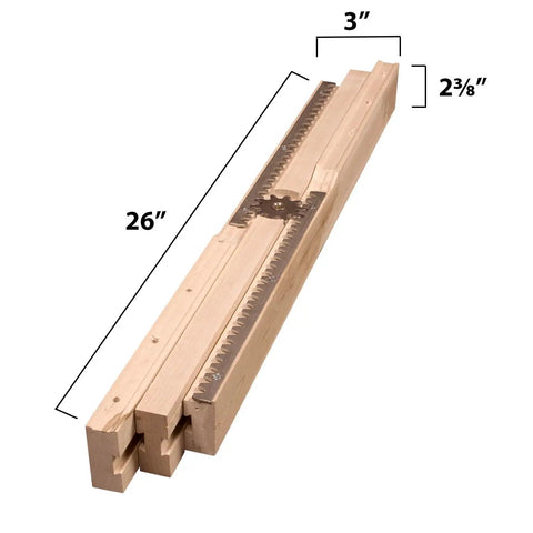 Wooden Table Extension Set With 26 Inch Equalizer Slides For Pedestal Tables, showcasing a 26 inch slide with precise measurements.