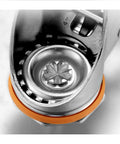 Close-up of rugged PU swivel caster with brake, showing industrial plate wheel and 360 degree swivel for heavy duty carts.