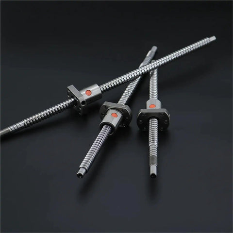 Three SFU1204 Ball Screws for Automation Equipment Up To 3 Meters, Precision Linear Motion Component for CNC and Robotics on dark background