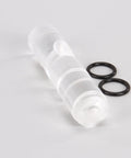 Genuine OEM Spigot Plunger Service Kit For Commercial Frozen Dessert And Soda Machines, clear plastic plunger with black O-rings.