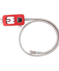 Gas Up Your Tanks With 4500 PSI DIN Valve Scuba Adapter showing red valve with 36 inch braided hose for PCP tanks and paintball HPA fill.