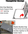 Heavy Duty Steel Seamless Floor Hatch With Dual Hydraulic Smooth Pop Up Struts For Recessed Basement Access Panel And Cellar Door Entry 58 By 29 Inch Featuring Dead Simple Ergonomic Grip Handle with open design and suction cup feature.