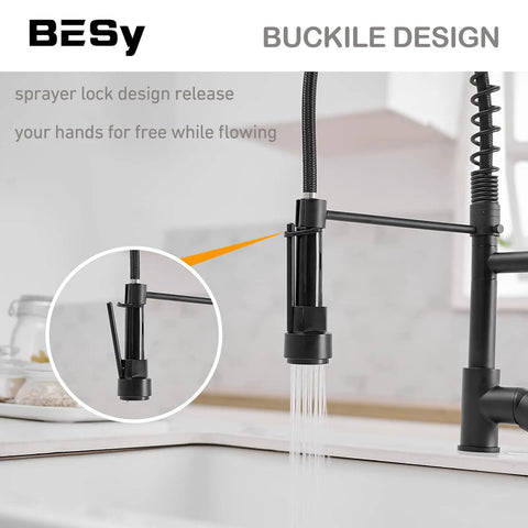 20 Inch Matte Black Kitchen Faucet With Pull Down Sprayer And Pot Filler Dual Spout LED Single Handle 360 Degree Swivel