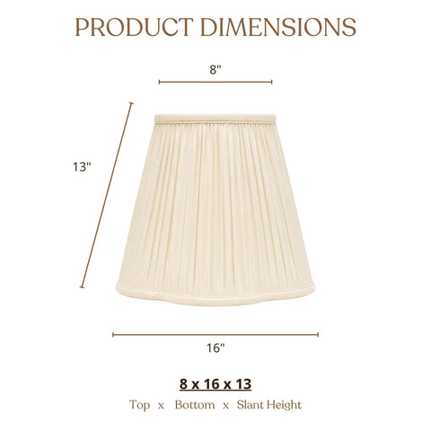 Bottom Scallop Gather Pleat Basic Lamp Shade 8 x 16 x 13 Eggshell Hand Tailored Silk Type Shantung with Softback Polycotton Lining