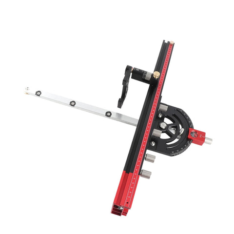 Heavy Duty Aluminum Miter Guide With Slick Sliding Fence For Table Saws And Router Tables precision tilt showing adjustment scale and stops.