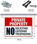Tough As Nails Private Property No Trespassing Signs 10 x 14 inches aluminum sign with pre-drilled holes for mounting.