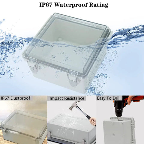 Outdoor IP67 Electrical Junction Box Weatherproof ABS Plastic Enclosure With Hinged Clear Cover submerged in water