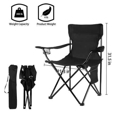 Four Pack Folding Camping Chairs Weigh Just Four Pounds, Ultra Portable With Carry Bag, chair dimensions and weight shown.