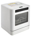 Portable Countertop Mini Dishwasher Featuring Four Quick Wash Cycles And Slick High Heat Sanitizing Plus Seamless Air Dry, compact white design.