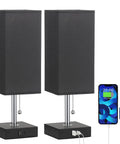 Set Of 2 Bedside Lamps With Dual USB Ports, Small Nightstand Table Lamps With Black Fabric Shade For End Tables, Cozy Living Room Vibe
