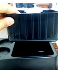 Matte Black Coffee Tamping Station With Knock Box Powder Organizer For Espresso Prep, user holding the knock box.
