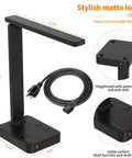 Modern LED Desk Lamp With USB Ports And Type C, Two AC Outlets, 3 Lighting Modes, 3 Brightness Levels, Touch Control With 60 Minute Timer