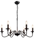 Farmhouse 6 Light Black Chandelier For Dining Room And Kitchen Island Pendant Light Fixture With Industrial Rustic Vibe Vintage Modern Hanging Ceiling Lamp For Bedroom Foyer in black iron.