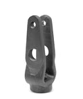 Long Stroke Slack Adjuster Clevis Kit For Air Brake Chambers With 5/8-18 Thread shown upright, metal, with holes for installation.
