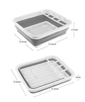 Collapsible Dish Drying Rack With Built-In Utensil Drying Rack, Portable Kitchen Organizer For RV Campers Travel Trailers, Space Saving Countertop Drainer Tray Made From BPA Free Food Grade Material, dimensions shown