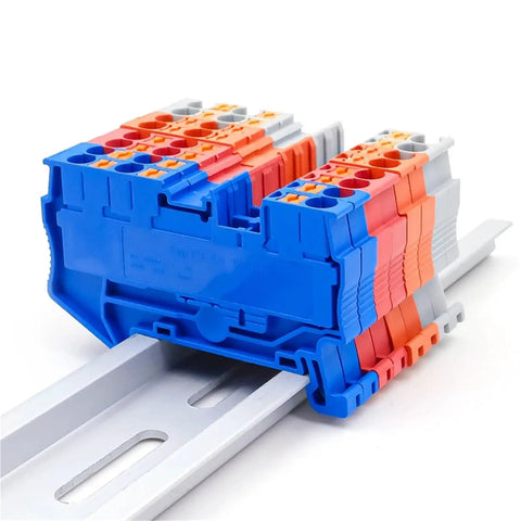 Ten Pack 2.5mm Twin Wire Terminal Block Kit For DIN Rail With Spring Clamp Wiring Blue 10 pieces
