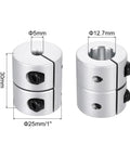 Aluminum Shaft Coupling Inner Diameter Range 5 To 12.7mm, 30mm Length, side view with diameter measurements, sturdy connection