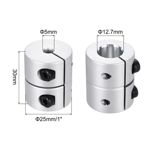 Aluminum Shaft Coupling Inner Diameter Range 5 To 12.7mm, 30mm Length, side view with diameter measurements, sturdy connection