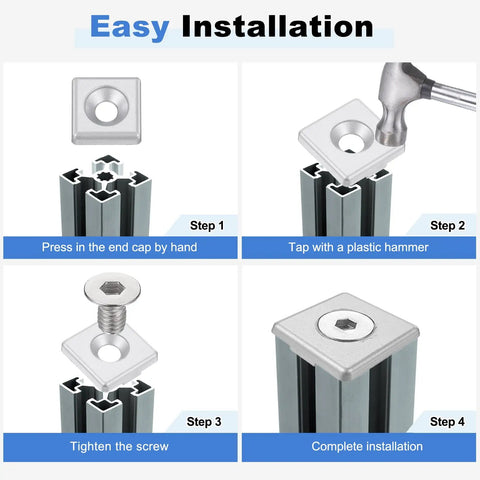 Installation steps for 4 Pcs Zinc Alloy 3030 T Slot Aluminum Profile End Caps Eu Standard 30 X 30 Millimeter Cover With M8 Screws.