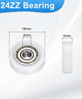 Four Pack Roller Idler Pulleys 4x18x5mm With 624ZZ Bearings For Furniture Hardware Quiet Conveyor Rolling Wheels Flat Pulleys In White Durable POM Material For Heavy Duty Low Noise And Vibration, white pulley with 4mm bore and 18mm OD