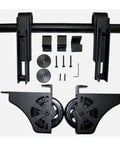 Black Sliding Barn Door Kit With Rolling Ladder Hardware Full Track Set For Library components displayed on white background