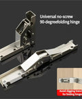 Silvery 90 Degree Folding Hinges No Slot Flush Mount 180 Degree Countertop Support Hidden Design hinge on black surface