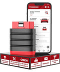 All In One OBD2 Bluetooth Diagnostic Tool For iOS And Android With Full System Car Scan And Check Engine Light Codes, Real Time Fault Code Reader shown with phone display.