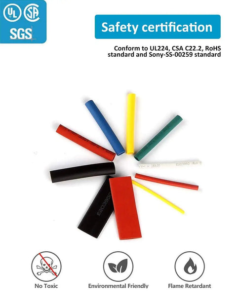 650 Pcs Heat Shrink Tubing Assortment Kit 2 To 1 Shrink Ratio in assorted colors, displayed in a circular pattern.