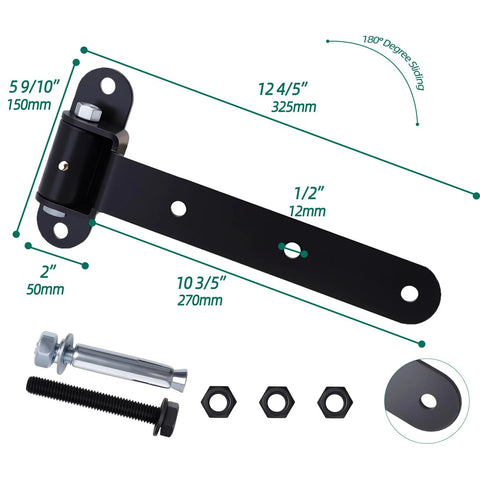 Riyhch 13-in carbon steel gate hinge, matte black, 180° opening, ball bearing, bolt-on or weld-on, 2-pack