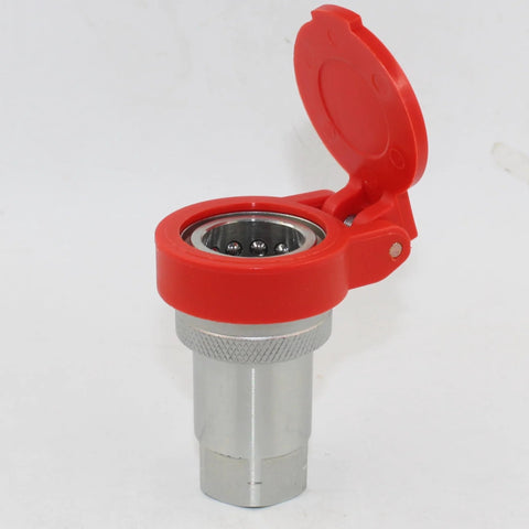 1/2 in hydraulic quick-connect coupling with red dust cap; metal body