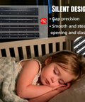 Rugged Black Stainless Steel Piano Hinges Six Inch Continuous Door Strips With Pre Drilled Mounting Slots displayed with a sleeping child.