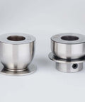 Close-up of Bead Roller Pro Grade Radius Die Set for Metalworking, two round over dies in Cr12 steel, displaying different sizes.