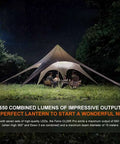CL26R Pro Camping Lantern Olive Drab 650 Lumens USB C Rechargeable under tent in outdoor campsite at night