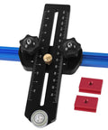 Rock Solid Aluminum Thin Rip Jig For Precision Woodworking Projects with a measuring scale and clamping knobs.