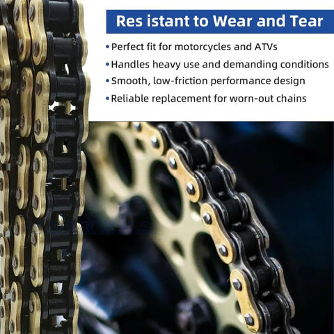 Heavy Duty 428H Drive Chain For Dirt Bikes And ATVs, 132 Link With 6 Master Links, Gold Outer Plate, Blue Inner Plate