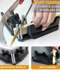 Real Deal Two In One Mitre Measuring And Cutting Tool For Swift Precision Woodworking Cuts, stainless steel angle finder in use.